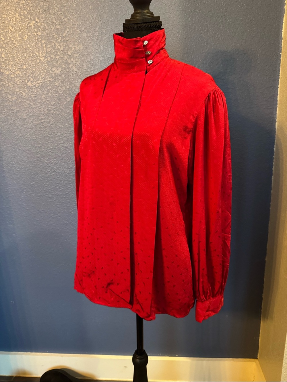 Vintage 80’s Barry Bricken 100% Silk Long Sleeve High Neck Blouse Red